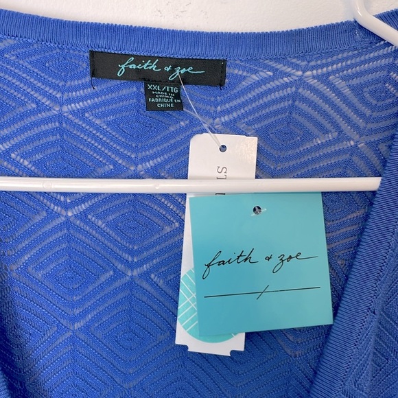 Faith & Zoe. Stitch fix Blue Daphne Surplice Sweater. Size XXL. Faux Wrap. NWT. - Picture 3 of 11
